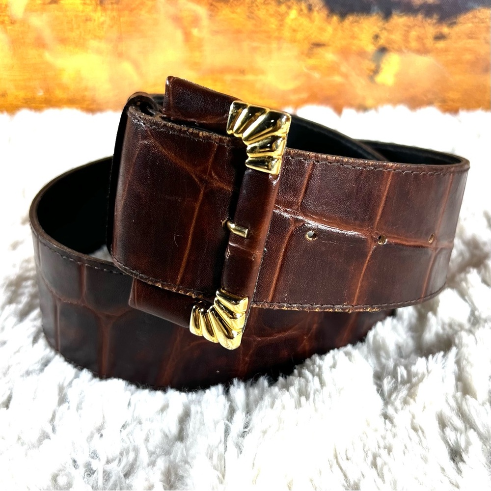 Italian Croc Leather Belt Brown Size Large Great Condition